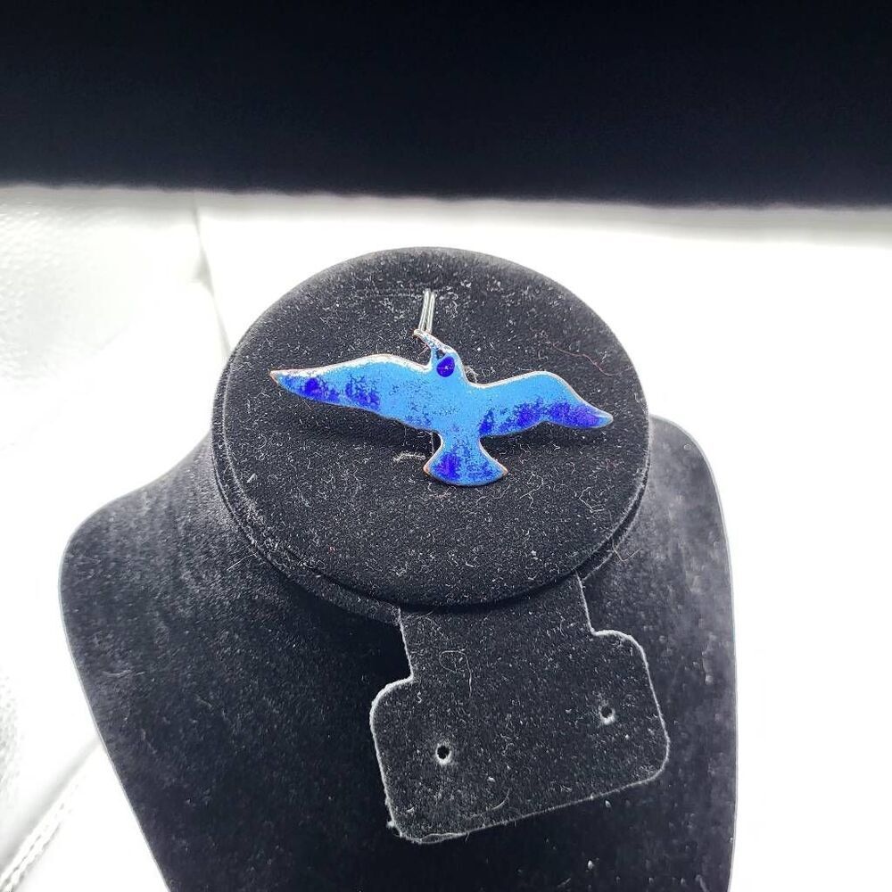 Vintage 90s Blue Enamel on Copper Bird Pin